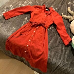 Ruffle collar burnt orange corduroy shirt dress, size 0